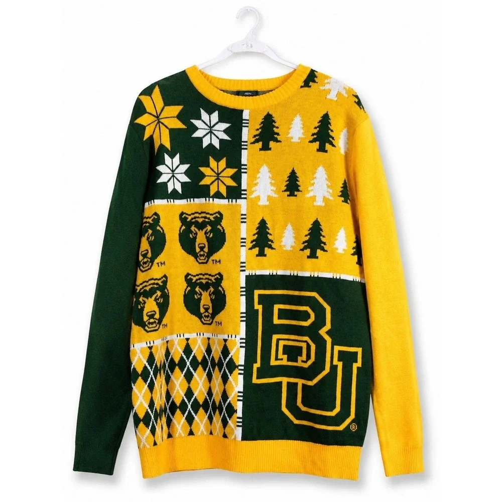 NWT Baylor Bears‎ Men's Busy Block Christmas Sweater Large New NCAA L300 College